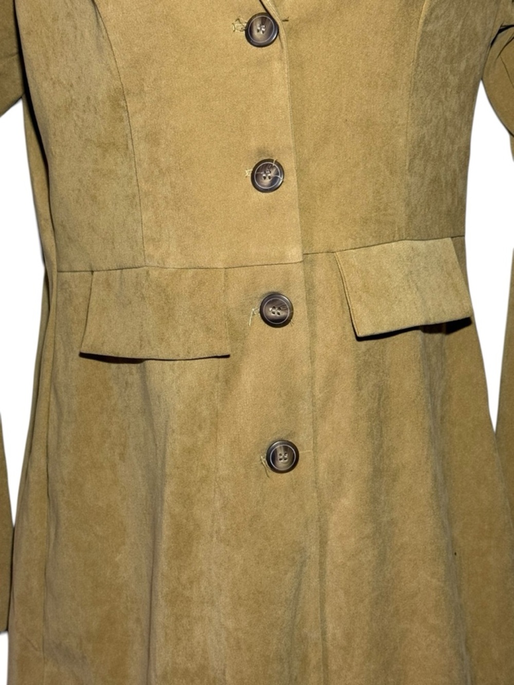 Charlotte Russe Tan Suede Coat Dress Size 3 Button Front A-Line Vintage Style - Picture 3 of 8